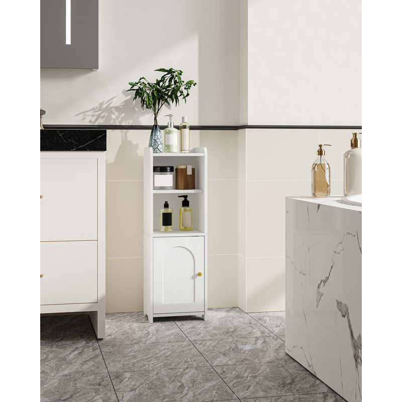 Bathroom Storage Cabinet, Corner Floor Cabinet with Doors and Adjustable Shelf, Narrow Toilet Paper Cabinet, Bathroom Organizer for Small Spaces