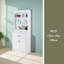 Armoire de rangement blanche avec quatre portes, tiroirs, tablette réglable et six tablettes ouvertes blanches