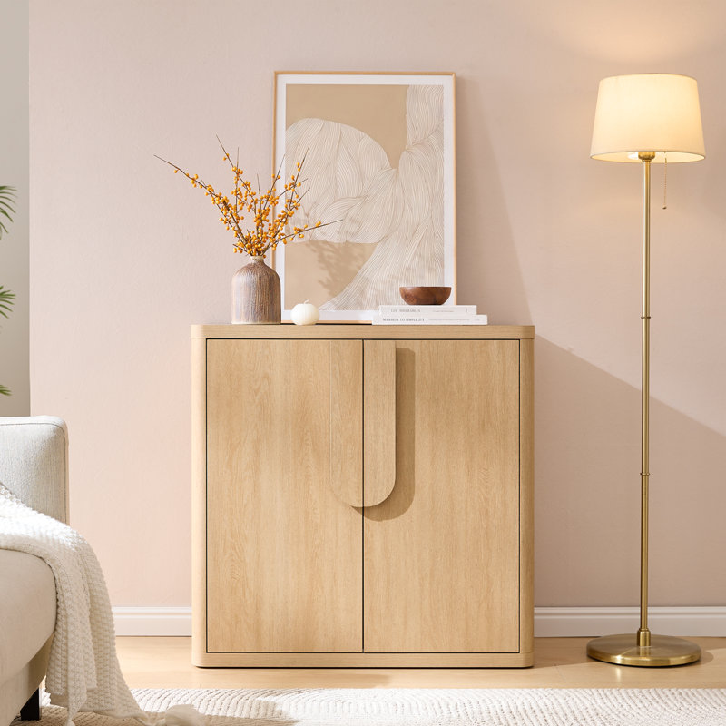 34.5'' Minimalist Sideboard Buffet Cabinet With 2 Doors & Adjustable Shelves, Natural, Natural