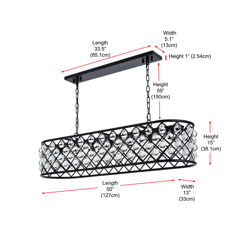 Luminaire suspendu linéaire à 7 lumières pour îlot de cuisine avec détails en cristal Swinney, Brun moka, Brun moka