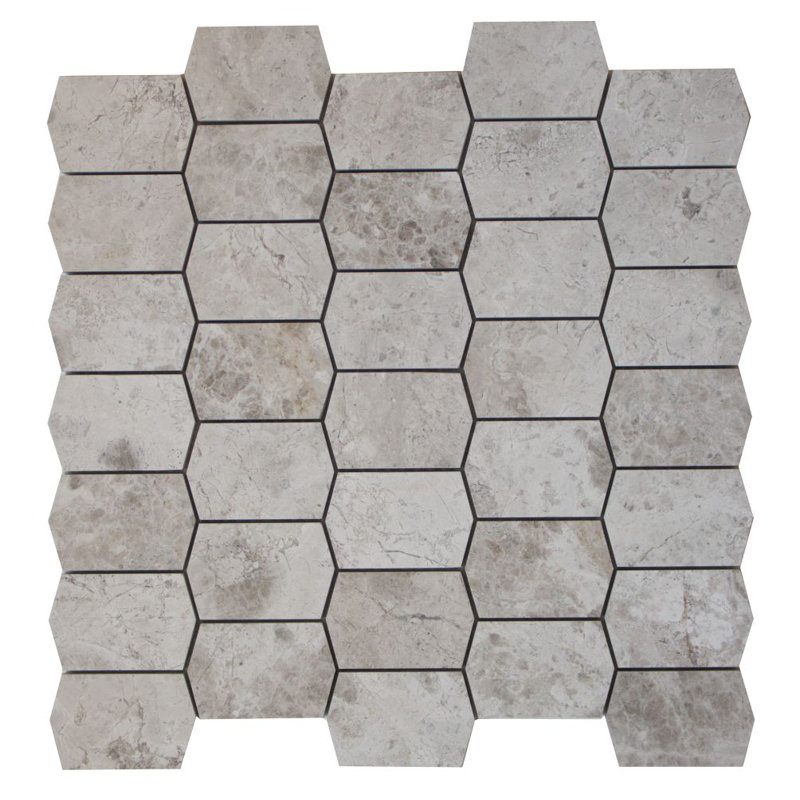 Picket 2" x 3" Marble Honeycomb Mosaic Wall & Floor Tile, Silver Shadow