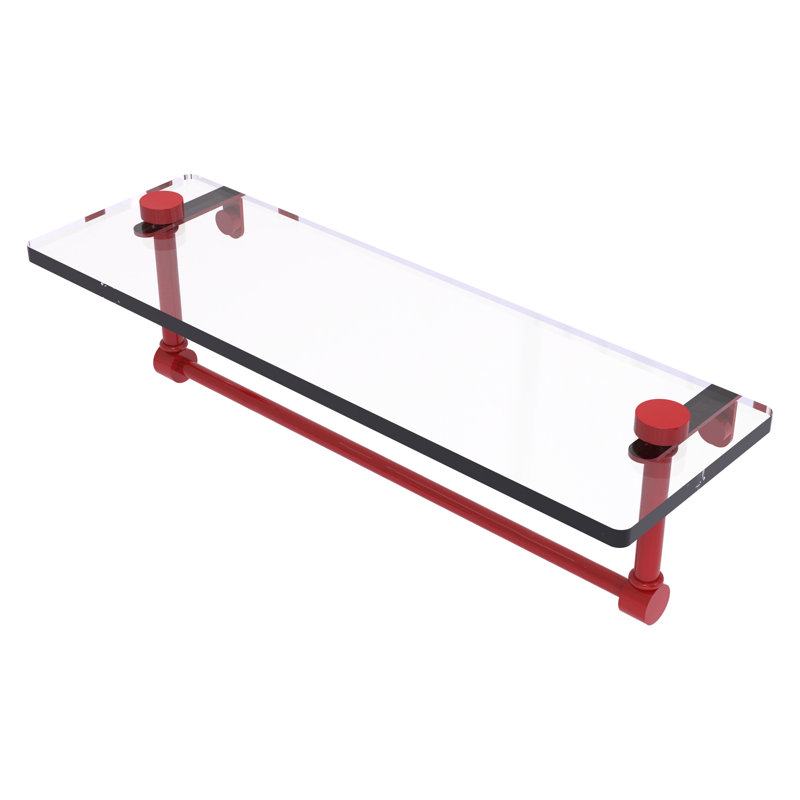 Vitina Floating Shelf with Towel Bar, 5" H x 16" W x 5" D, Fire Engine Red