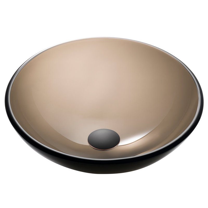 Lavabo vasque en verre transparent de 14 pouces Kraus avec drain escamotable brun, Brun clair, Bronze huilé