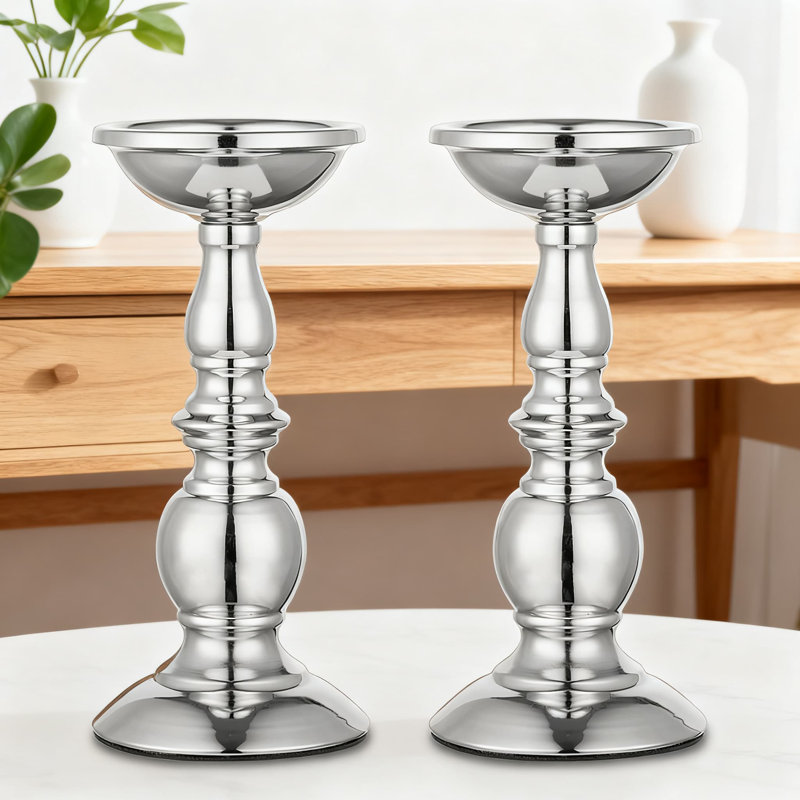 2-Pack Iron Pillar Candle Holders For 3 Inch Candles, Heavy Base For Stability, Decorative Centerpiece For Wedding, Home, Spa, And Meditation