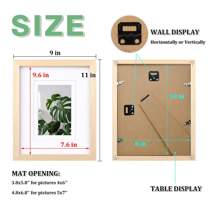 8X10 Picture Frames Made Of Solid Wood With Plexiglass, Display Pictures 4X6/5X7 With Mat Or 8X10 Without Mat Set Of 4 For Tabletop And Wall Mounting, Oak Wood
