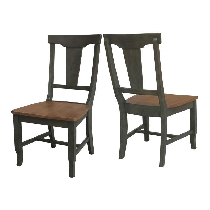 Decosmo 18'' H Solid Wood Side Chair, Hickory/Washed Coal