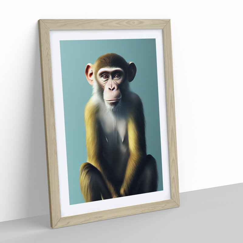 A Monkey Portrait No.3 - Single Picture Frame Painting, 64cm H x 46cm W x 2cm D, Oak Framed