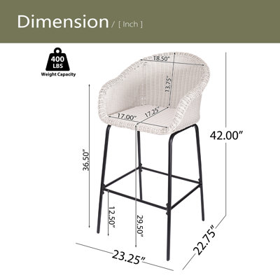 Tabouret de bar d'extérieur en osier de métal gris clair, ensemble de 2