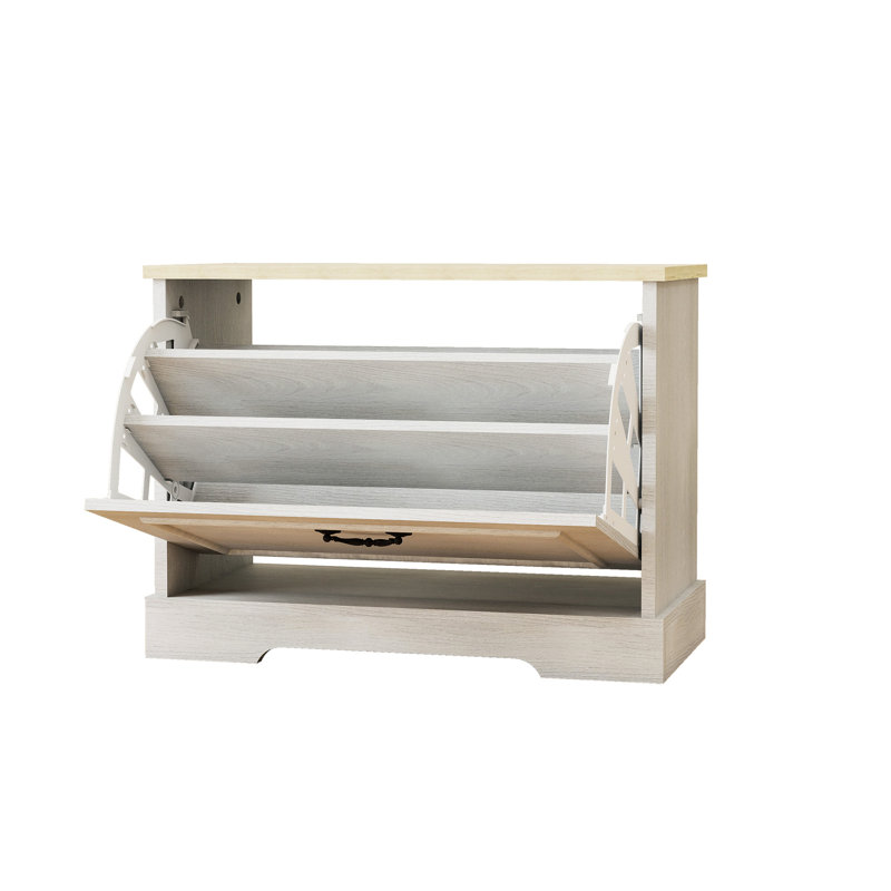Banc de rangement pour chaussures avec 1 tiroir rabattable et tablette réglable, petite armoire à chaussures pour entrée, couloir, chambre à coucher - blanc antique