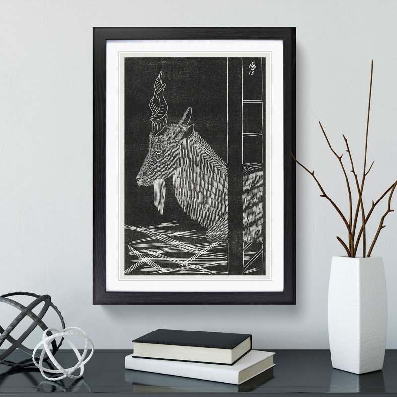 Markhor Goat Vol.2 by Samuel De Mesquita - Picture Frame Painting, 48cm H x 36cm W x 2cm D, Black Framed