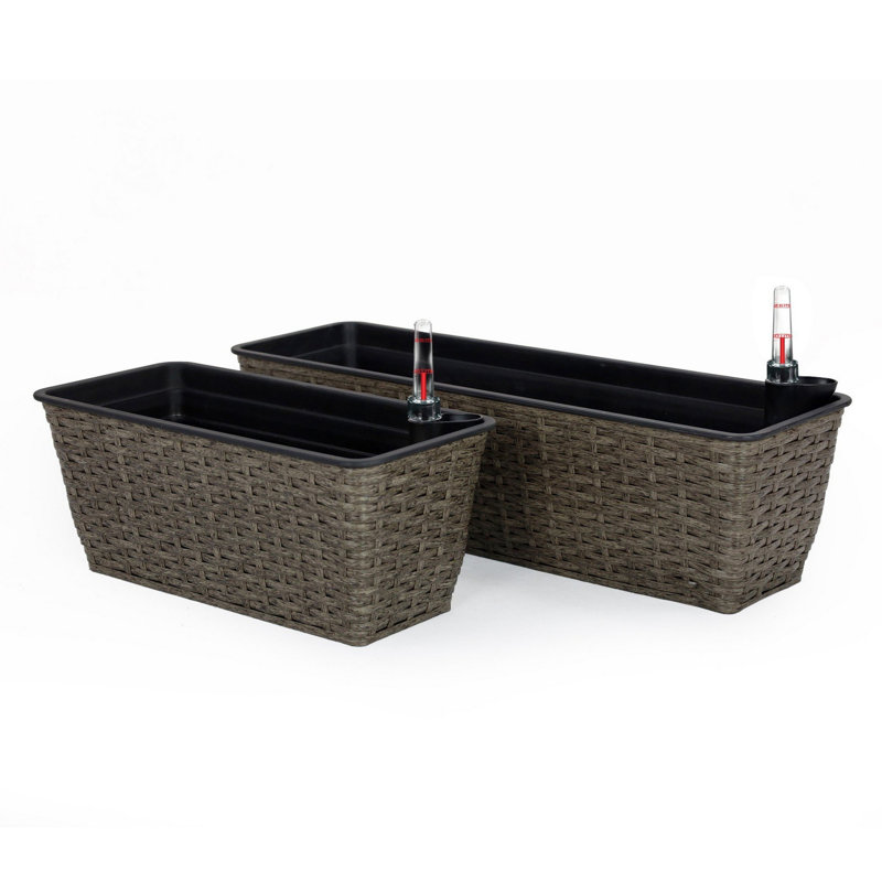 Annaleena 2-Pack Smart Self-watering Rectangle Planter Box, Dark Gray