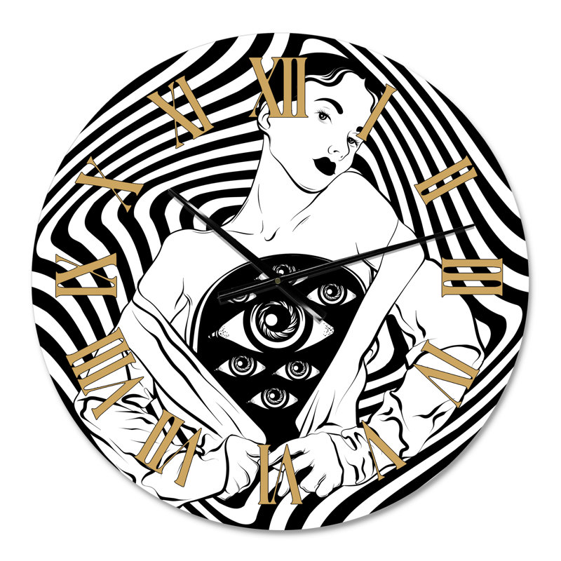 Horloge murale moderne Empowered Cosmic Women Geometric Goddess Series - noir et blanc, Moyen
