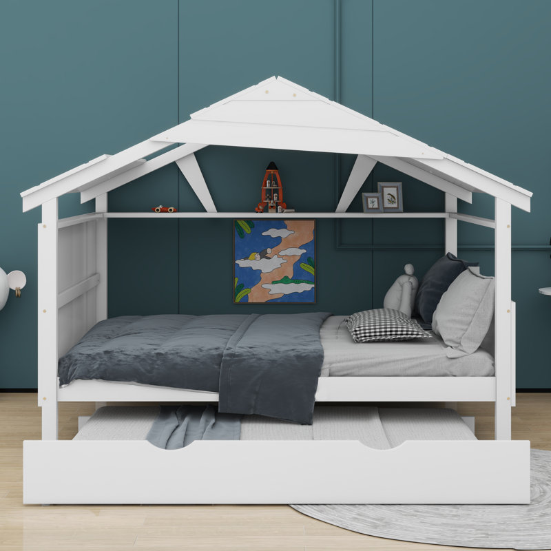 Lit gigogne en bois avec rangement Jaylyn, Lit simple, Blanc