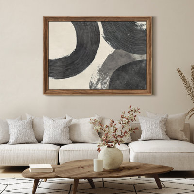 Bold Black Abstract Minimalist Modern Statement Framed Wall Art 26"x36"