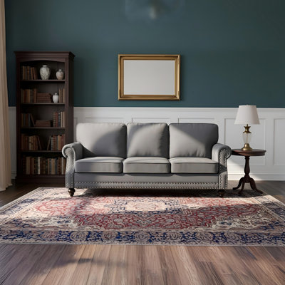 Traditional Velvet 3-Seater Sofa with Nailhead Trim and Solid Wood Legs