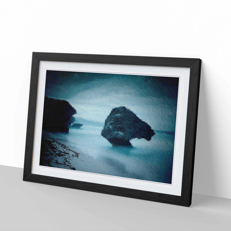 Rock Formations upon a Beach in Barbados - Picture Frame Painting Print, Black Framed, 48cm H x 65cm W x 2cm D
