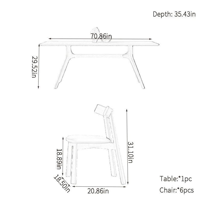 Rectangular rock plate dining table sets, 29.52"H x 70.86"L x 35.43"W