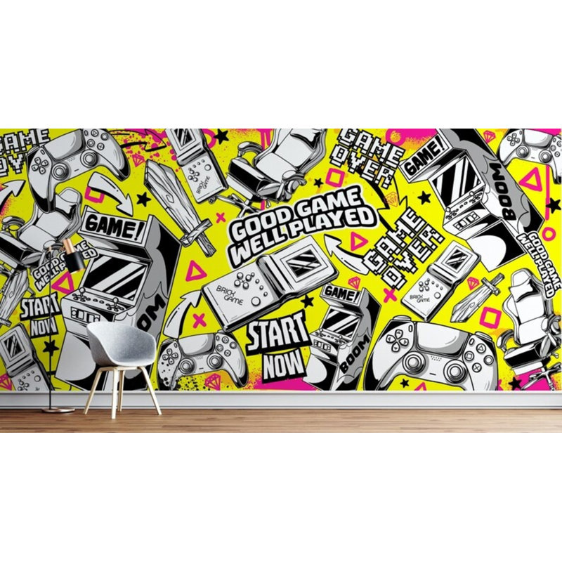 Papier peint console de jeu Gaming Graffiti, L 204 po x l 114 po
