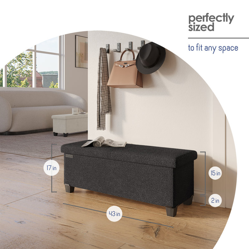 Banc de rangement avec repose-pieds Vérrant Boucle, Noir, noir, noir, noir, H 15 po x l 43 po x P 15 po