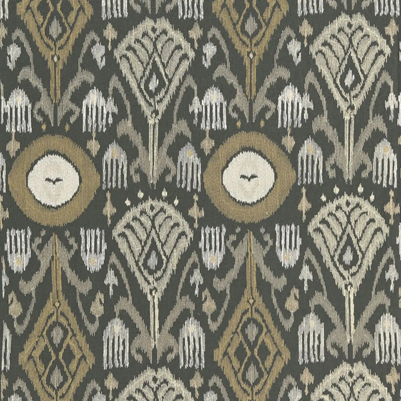 Turkestan Ikat Linen Blend Fabric, Black/Gray