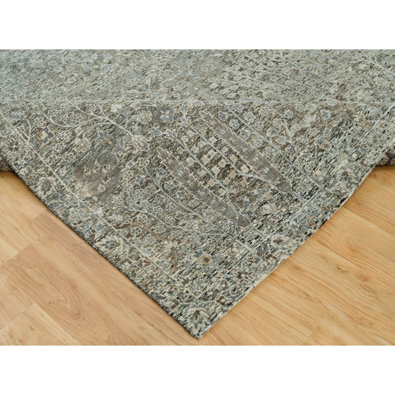 8'1"x10'1" Grey Willow and Cypress Tree Hand Knotted Silk and Wool Rug FD695EC9BDF546B8BD88D1B947637504