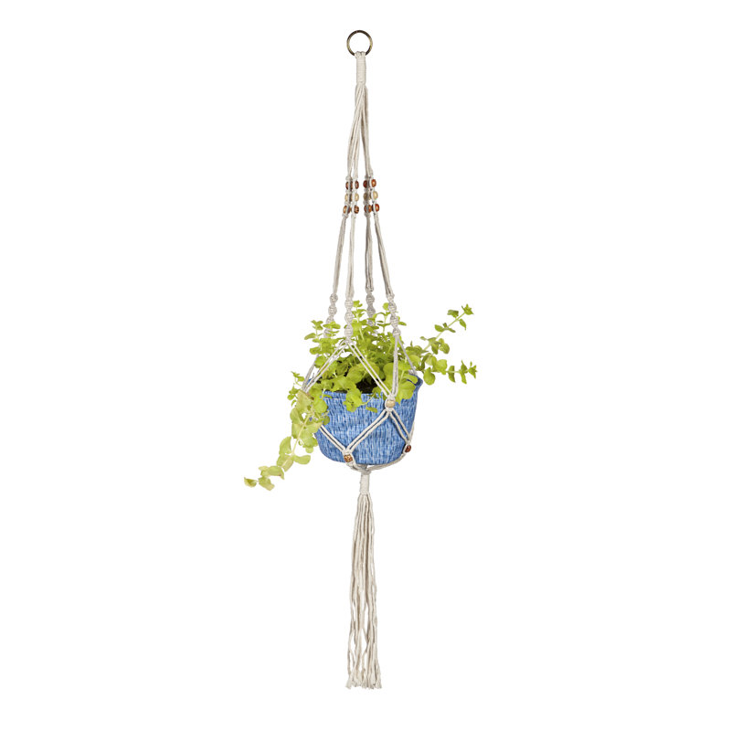Jardinière suspendue en tissu d'intérieur / extérieur avec support en macramé, Bleu