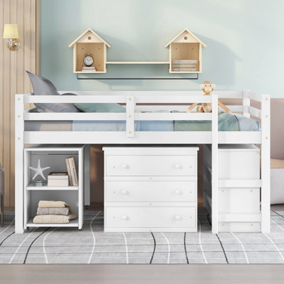Low Study Loft Bed With Cabinet