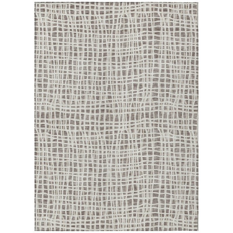 3' X 5' Taupe And Beige Striped Washable Indoor Outdoor Area Rug