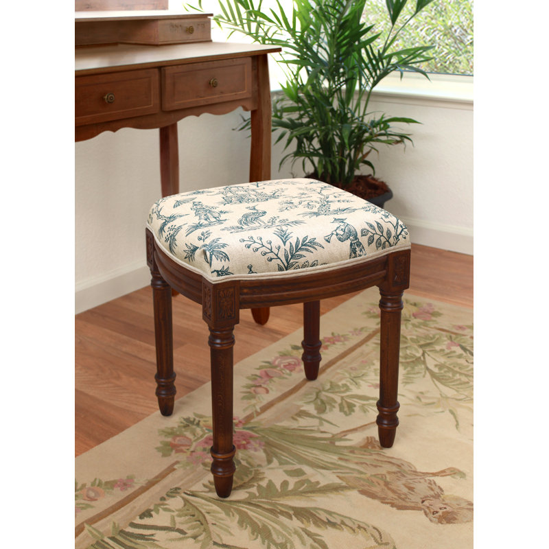 Tabouret de coiffeuse en lin gris Camiah, Noyers, Bleu marine