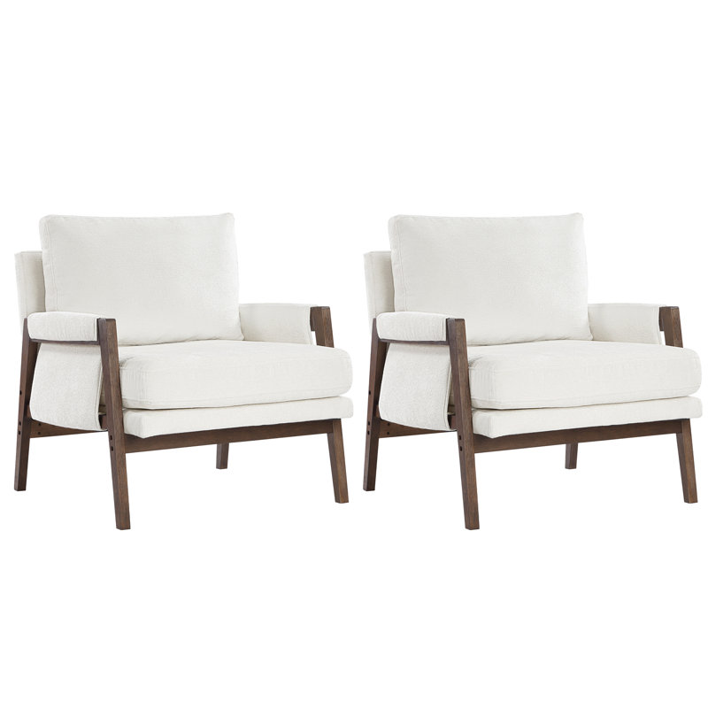 Ensemble de 2 chaises avec accoudoirs en chenille 30 po Mid-Century, Chenille blanche