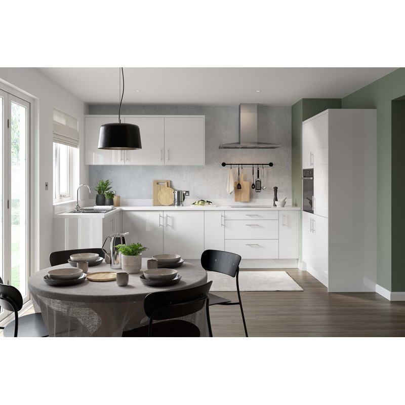 KitchenKit Flatpack Slab Gloss Wall Unit, 72cm H x 40cm W x 33cm D, White