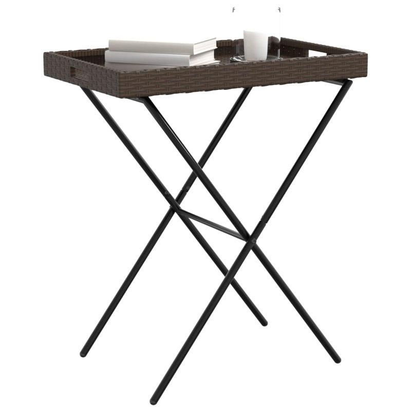 Latitude Run® Folding Tray Table 25.6"X15.7"X29.5" Poly Rattan, Brown