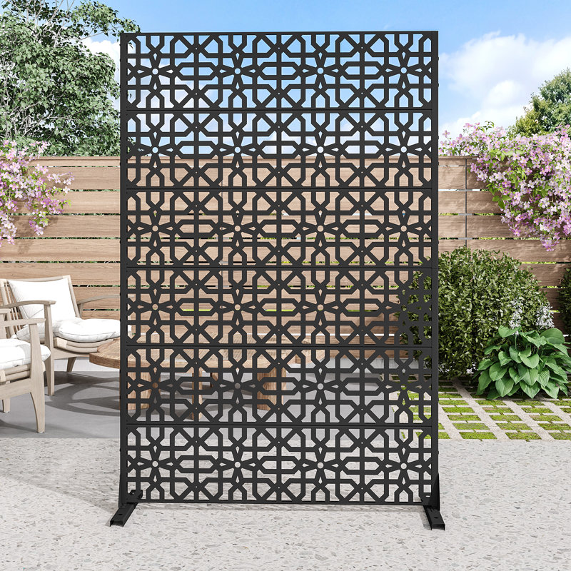 72"x 47" Outdoor Rectangular Metal Privacy Screen, Black