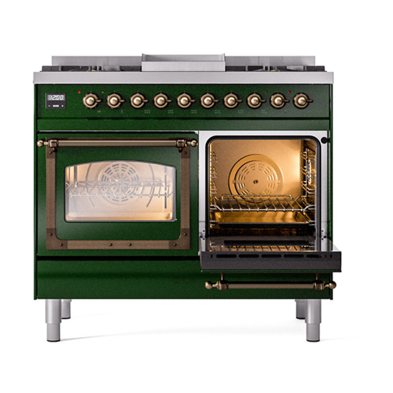 ILVE Nostalgie II Noblesse 40 in Dual Fuel Range, Liquid Propane, Emerald Green/Bronze