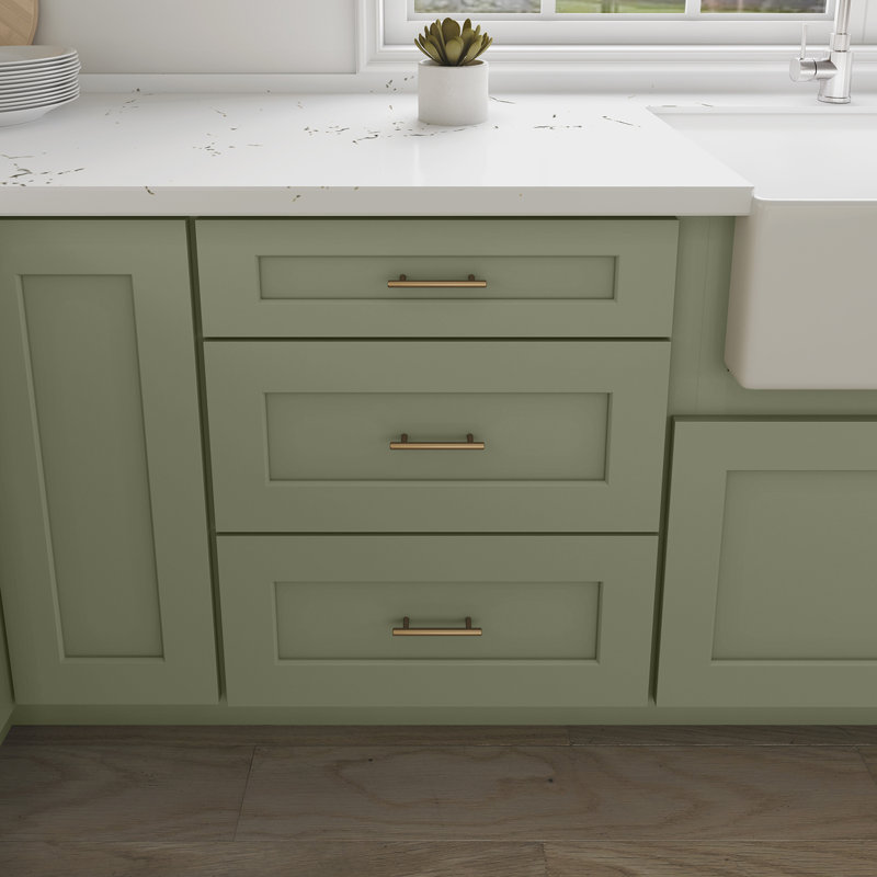 Armoire de cuisine en bois massif prête à assembler, Vert sauge, 24"