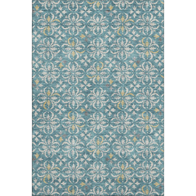 Premium Machine Washable Prisco Teal Rug
