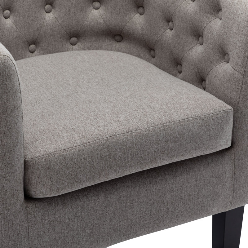 Fauteuil demi-tonneau capitonné avec pieds en bois, Gris