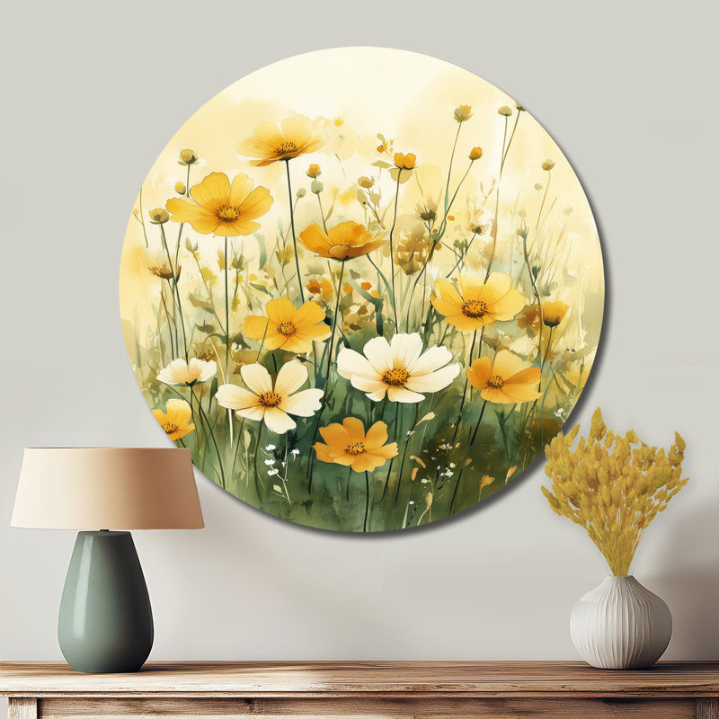 Golden Prairie Wildflowers Light I - impression florale en métal jaune, H 36 po x l 36 po