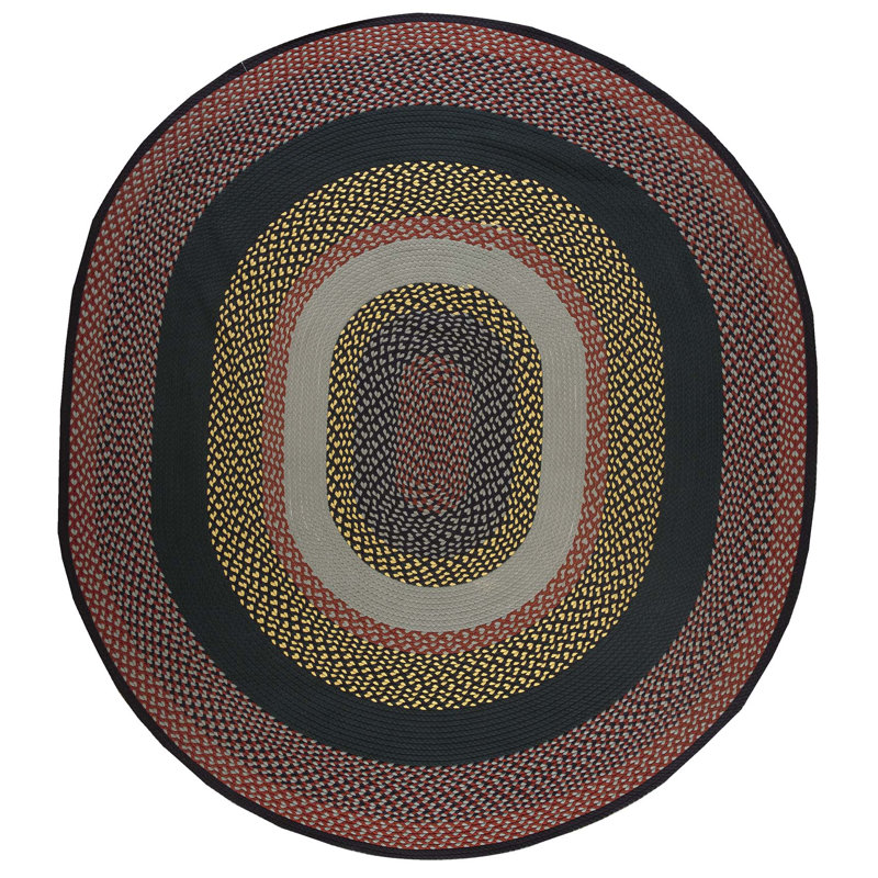 Vintage American Multicolor Oval Shape Braided Area Rug