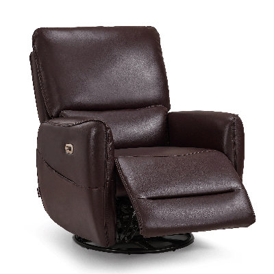 Swivel Glider Power Recliner Nursery Chair with Lumbar Support Pillow, Faux Leather by Hokku Designs