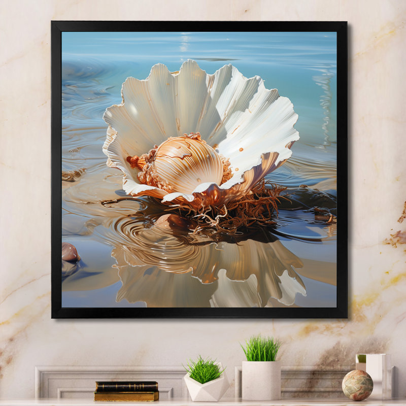 White Clam Ocean Whispers - Animals Canvas Wall Art, H 30 po x l 30 po x P 1 po, Cadre photo noir