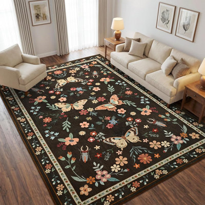 Butterfly and Insect Print Area Rug