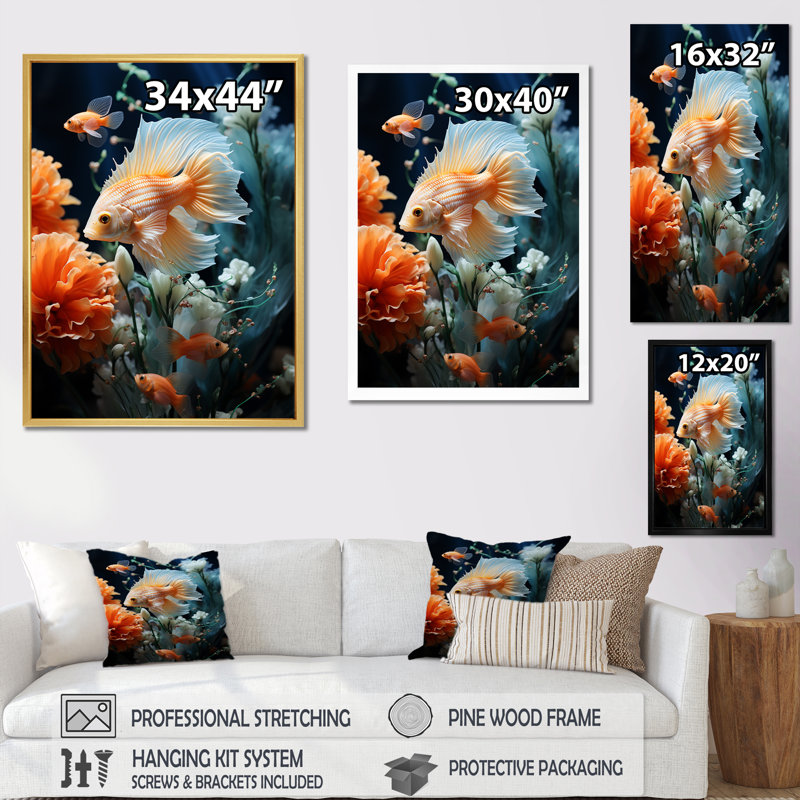 Coral Butterflyfish Aquamarine Adventure II sur impression sur toile, H 44 po x l 34 po x P 1,5 po, Cadre naturel flottant
