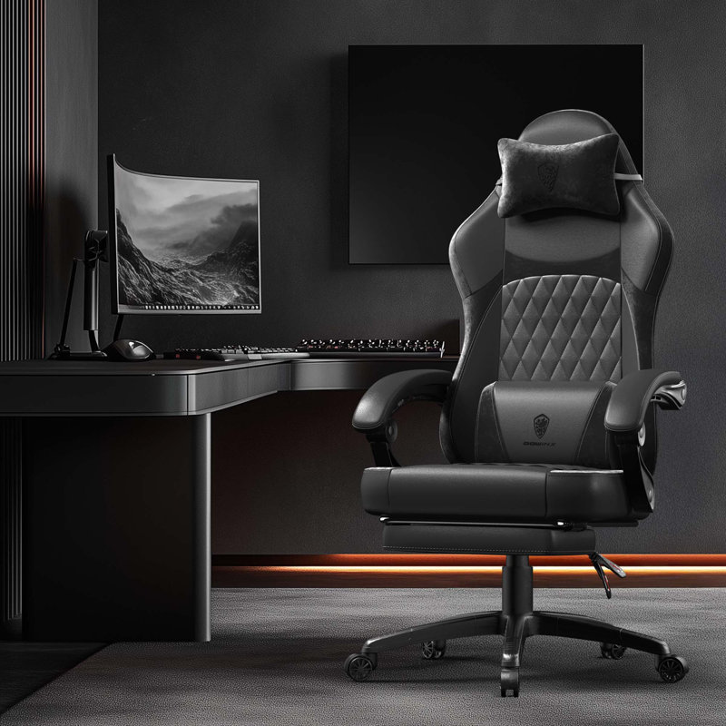 Ergonomic Gaming Chair With Pocket Spring Cushion & Massage Lumbar Support - High Back Office Computer Chair With Footrest For Adults, 300Lbs Capacity, Leather Design