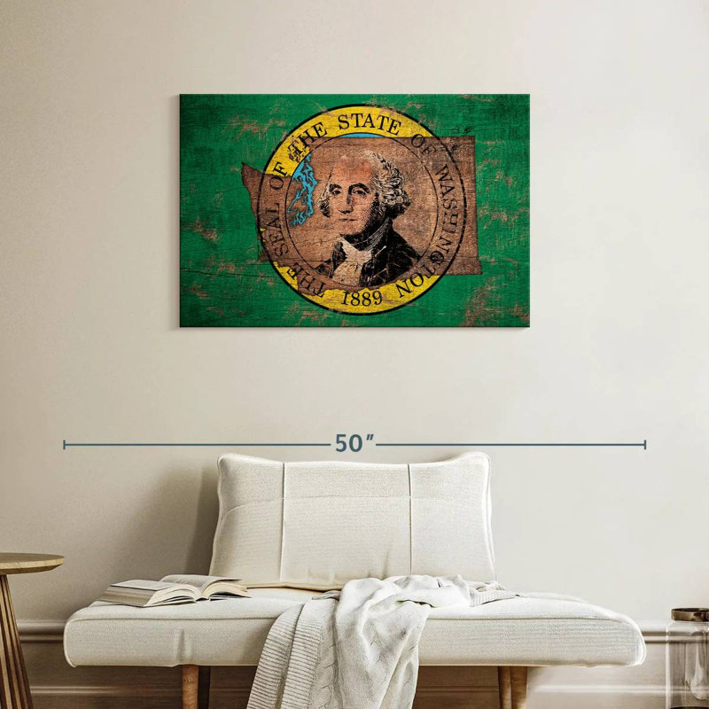 Borges State Map Over Washington Flag, 24" H x 36" W