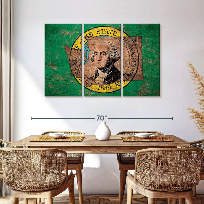 Borges State Map Over Washington Flag, 36" H x 57" W