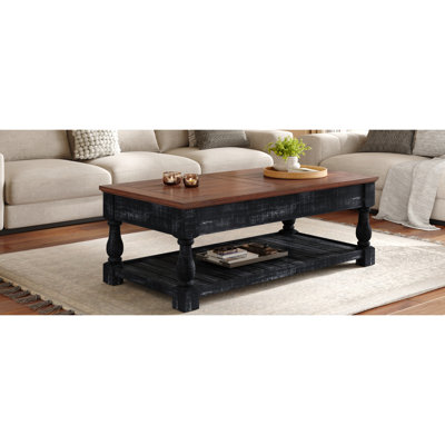 Table basse à plateau relevable rétro avec rangement pour le salon, le compartiment caché et la tablette inférieure