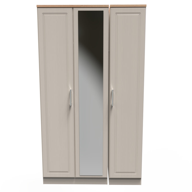 Aalysia Tall Triple Mirror Wardrobe , 196" H x 111" W x 53" D, Kashmir Ash/Modern Oak