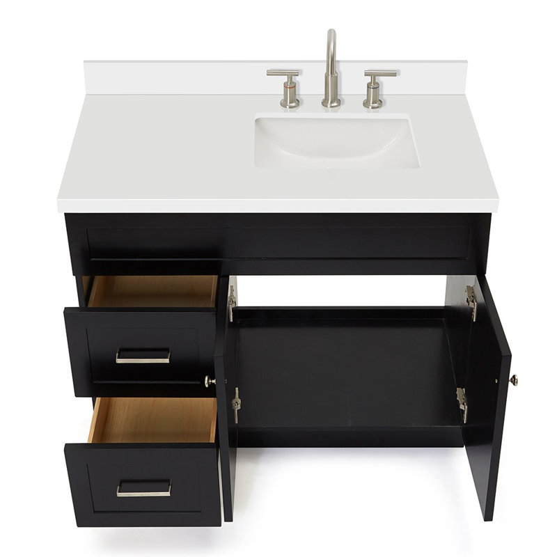Hamlet 43'' Single Bathroom Vanity with White Quartz Top, Black