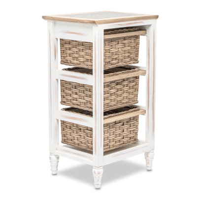 Island Breeze - 3 Basket Storage Cabinet - Weathered Wood, Weathered White Finish